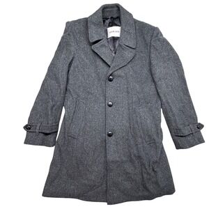 ADAMS ROW Charcoal 80% Wool Blend Tweed Overcoat Men's Size 36 REG Med Length